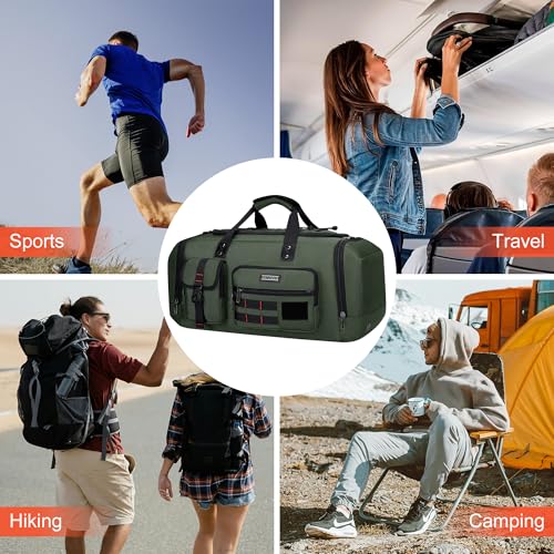 WITZMAN Duffle Bag for Men 3 in 1 Convertible 40L Nylon Gym Travel Backpack | Multi-pockets with Shoe Compartment and Dry-wet Pocket, One Duffel Bag for Sports, Weekender, Overnight, B693 Army Green - color: Army Green