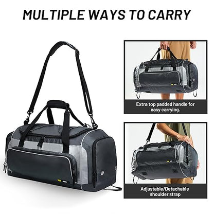 MIER Large Gym Bag for Men 60L Duffel Bag with Shoe Compartment - color: Grey