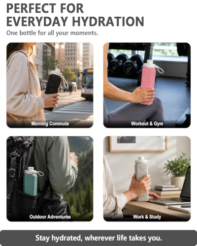 BEAUTAIL Collapsible Water Bottles 21oz/610mL, Silicone Travel Water Bottle | BPA Free, Leakproof & Reusable, Foldable Water Bottle for Traveling, Hiking, Gym, School, Sports, Outdoor, 1-Pack, Starlight - color: Starlight