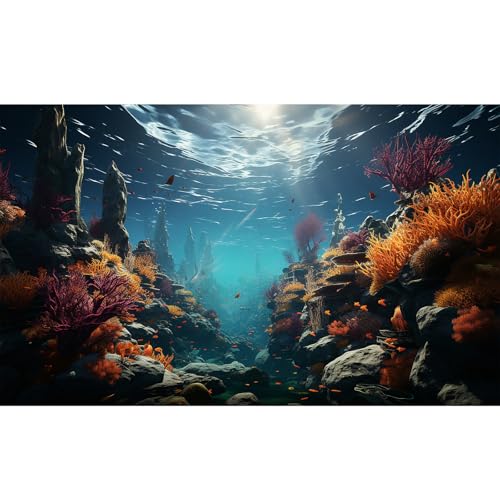 Undersea Coral Reef Fish Tank Background Under The Sea Aquarium Background Aquatic Ocean Marine Plants Sunray Terrarium Backgrounds Deep Blue Ocean Theme Reptile Tank Enclosure Backgrounds 24x12in - color: Foggy Blue_Orange, size: 24(W)x12(H)in