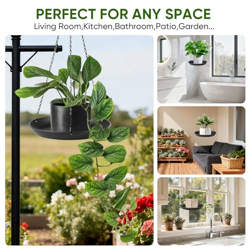 Plant Hanger Indoor Outdoor, 2-Pack Black Metal Hanging Plant Shelf & Window Planter Basket with 9.8/11.8 Inch Trays - Heavy Duty Plant (9.8in-2Pack, 2PACK) - size: 9.8in-2Pack