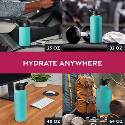 FineDine Insulated Water Bottle with Straw, 25 Oz, Cheery Turquoise - color: Cheery Turquoise, size: 25 Ounces
