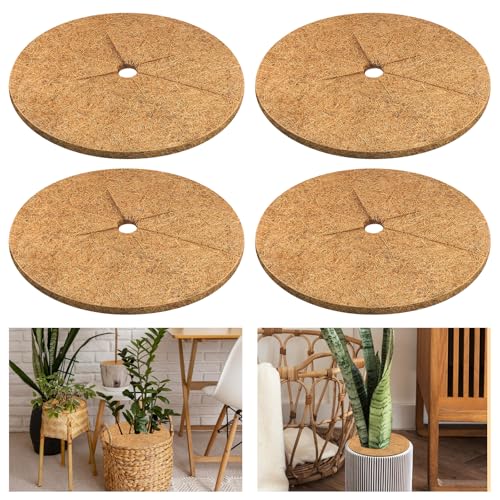 4pcs Coconut Fiber Mulch Ring Tree Plant Protector Mat, 14 Inch Natural Coco Coir Tree Mulch Ring Plant Pot Soil Cover, Tree Rings Disc Plant Cover for Indoor Outdoor Plants, Landscaping - color: 4 Pack, size: 14 Inch