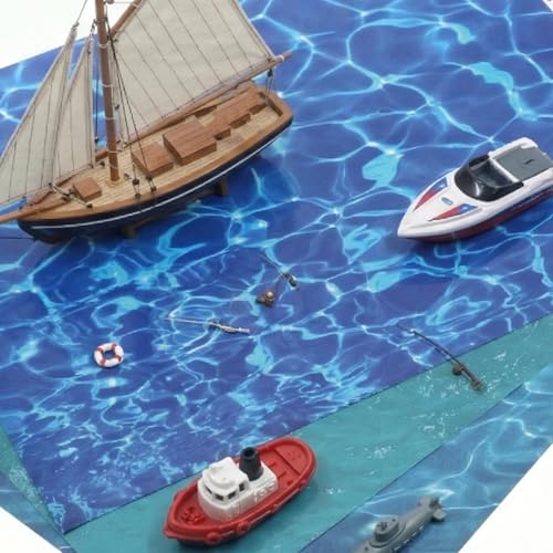 6 Pack Water Decal Paper Fake Water Diorama Supplies Artificial Ripple Waters Effect Sheets Paper Self Adhesive Coated Papers Pearlescent Stream Sheet for Miniature Lake River Village Model Diorama