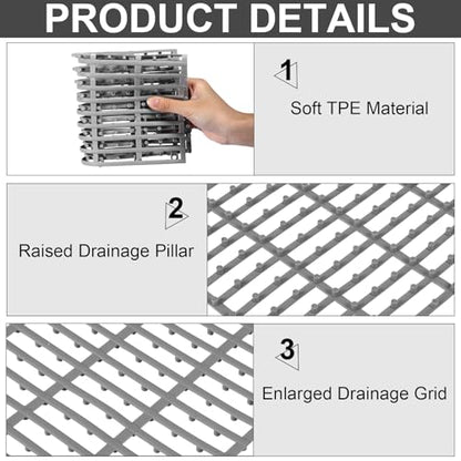 30 Pcs Anti-Slip Drainage Tiles Interlocking Shower Floor Mats 12" x 12" Soft TPE Bathroom Splicing Mats with Drain Holes for Pool, Deck, Garage & Pet Areas(Gray) - color: Grey