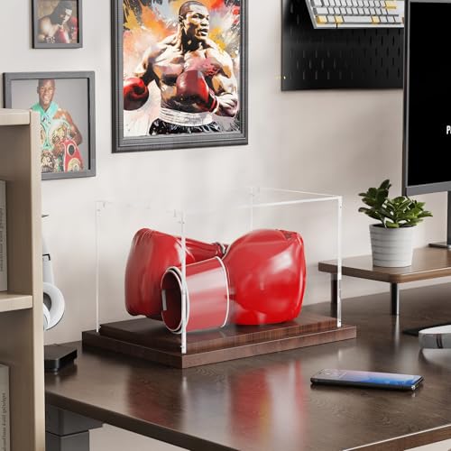 VGMiu Boxing Glove Display Case with Wood Base Acrylic Boxing Glove Case - size: Boxing Glove Case
