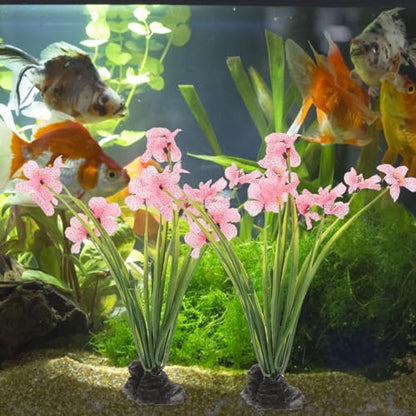 Didiseaon 2 Pcs Fish Tank Plants, Artificial Aquarium Flower Decor, Plastic Desktop Fake Plant Accessories for Betta Turtle Enclosure
