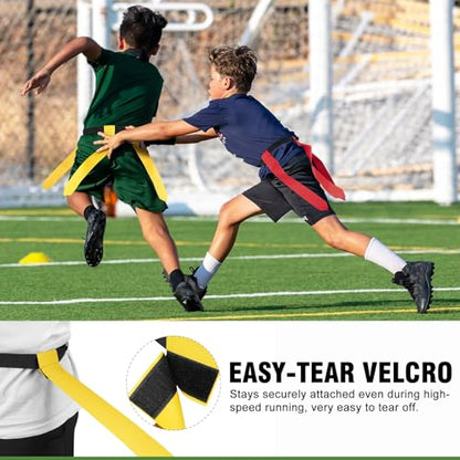 BORNEW Flag Football Set - 14/20 Player Adjustable Belts with Cones, Football, Pump, Bag, for Youth and Adults Training - color: 1.red Yellow With Black Pump, style: 14 Player Kit