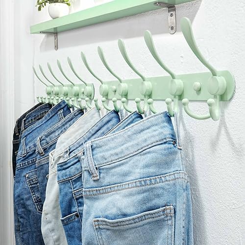 Dseap Coat Rack Wall Mounted - 5 Tri Hooks, Heavy Duty, Stainless Steel, Metal Coat Hook Rail for Coat Hat Towel Purse Robes Mudroom Bathroom Entryway, Green - color: Green, size: L=16" (1 Pcs)