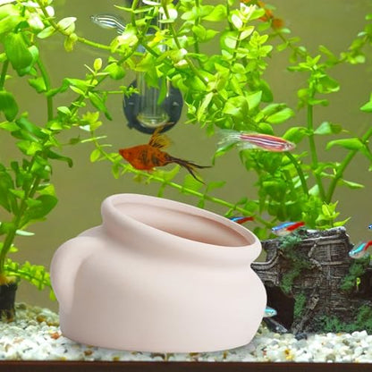 AnRui Pottery Jar Natural Fish Tank Decortation Aquarium Decor Betta Cave Hideout Ornament Accessories for Fish, Shrimp, for Fish Tanks of 5/10/15 Gallons, Beige