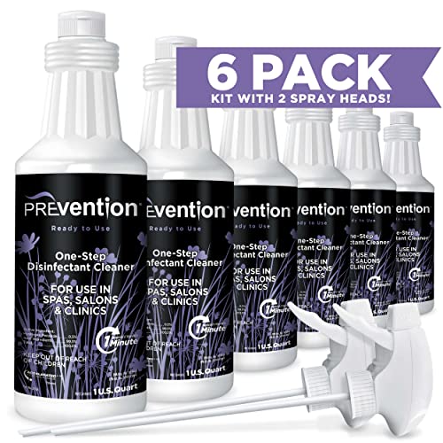 Prevention Ready-To-Use Disinfecting Cleaner – Hospital Grade Disinfectant Spray Solution for Salons, Spas, Clinics, Surfaces – Sanitizing Solution & Two Reusable Sprayers – 32oz Bottle (6 Pack) - size: 32 Fl Oz (Pack of 6)