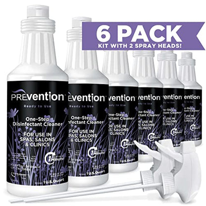 Prevention Ready-To-Use Disinfecting Cleaner – Hospital Grade Disinfectant Spray Solution for Salons, Spas, Clinics, Surfaces – Sanitizing Solution & Two Reusable Sprayers – 32oz Bottle (6 Pack) - size: 32 Fl Oz (Pack of 6)