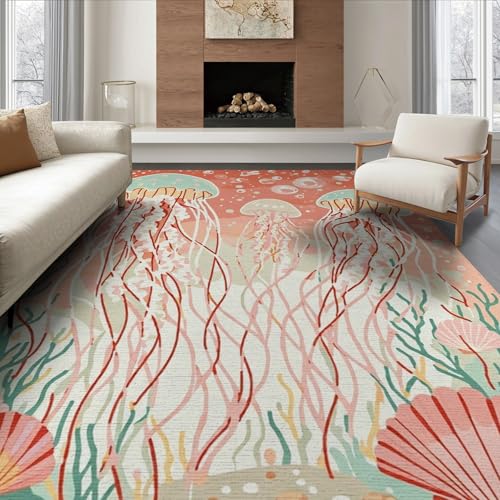 8'x10' Washable Beachy Bubble Large Rug, Teal Non-Shedding Pet Friendly Carpet Foldable Easy Care Mat for King Size Bedroom, Master Suite, Under Bed | Ref:1910150 - color: Orange/Pattern 13, size: 8' x 10' (Rectangular)