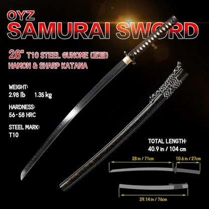 OYZ Real Katana Japanese Samurai Sword, Unique Gift for Men Full Tang Clay Tempered t10 Steel Blade, Spring Steel Memorable for Martial Arts Enthusiasts or Collectors. - style: Traditional