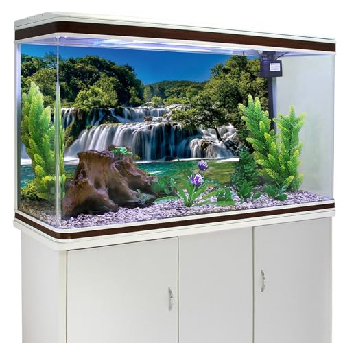 YongFoto Fish Tank Background 24x12 inch Aquarium Background Forest Lakes Rivers Mountains Nature Scenery Backdrop Reptile Habitat Terrarium Background - color: Green-3, size: 24x12in/60x30cm
