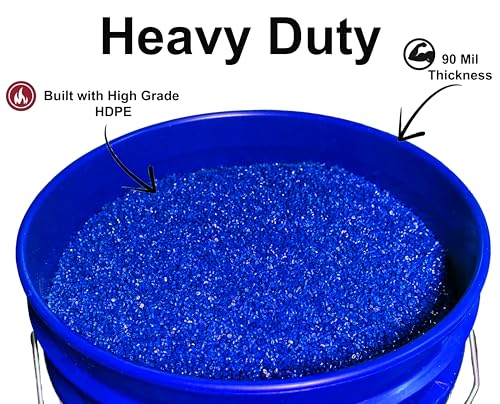 5-Gallon Bucket with Airtight Lid – Made in USA, Food Grade BPA Free Plastic, Heavy Duty Multi-Use, Metal Handle with Grip, Stackable Storage – Blue, 3 Pack