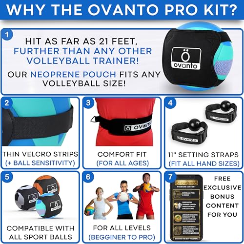 OVANTO Volleyball Training Equipment Kit | Adjustable Practice Hitting Rebounder, Ultra-Stretch Neoprene, Exclusive Elastic Cords, Premium Content - color: VT Pro