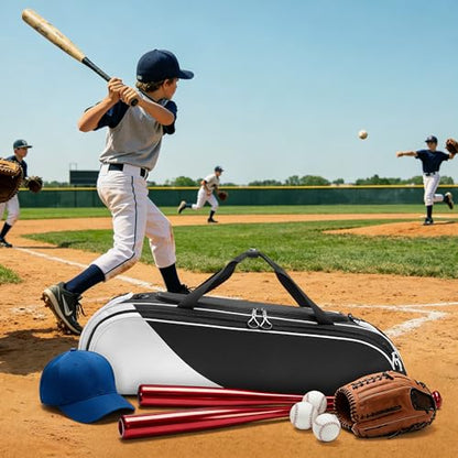 DSLEAF Youth Baseball Duffle Bag for 2 Bats, Small Softball Gear Bag, Black | Front Bat Pocket for 2 Bats, Separate Shoe Compartment,, Portable Handle and Detachable Shoulder Strap
