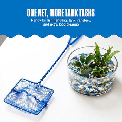 Penn-Plax Quick-Net Aquarium Fish Net - Fine Mesh, Vinyl-Covered Braided Handle - Small Aquarium Cleaning Tool for Gentle Fish Handling - Use in Freshwater & Saltwater Tanks - color: Blue, size: 5" Net - 10" Handle