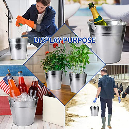 12 Pcs 9 Quart Large Galvanized Metal Buckets with Handle Inch Heavy Duty Stainless Steel Pails Round Pail for Party Wedding, Crafts, Utensils, Table Centerpieces (Silver) - color: Silver