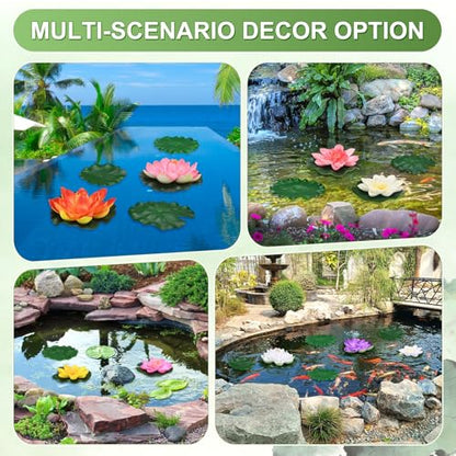 M METERXITY 1-Set Artificial Floating Foam Lotus Flower with Water Lily Pad, 4 Inch Fake Lotus Flowers Water Lilies for Pool/Fountain/Garden Decor, Pond Plants Ornaments [White]