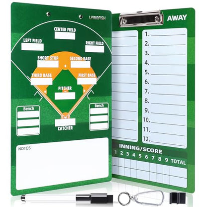 Dry Erase Coaches Clipboard， Reuse Baseball Dry Erase Coaching Board Double-Sided Baseball White Board for Coaches Writable and Erasable Coaching Board (Baseball)
