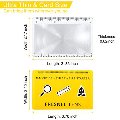 Frienda 50 Pcs Pocket Magnifying Glass 4X Fresnel Lens Credit Card Pocket Magnifier Plastic Ruler Starting Fire Emergency Bushcraft Outdoor Survival Leisure for Classroom Home Office (Yellow) - color: Transparent