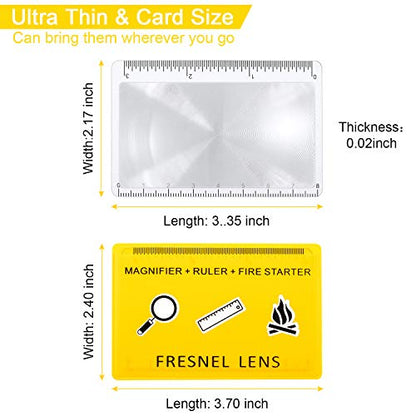 Frienda 50 Pcs Pocket Magnifying Glass 4X Fresnel Lens Credit Card Pocket Magnifier Plastic Ruler Starting Fire Emergency Bushcraft Outdoor Survival Leisure for Classroom Home Office (Yellow) - color: Transparent