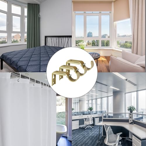Curtain Rod Bracket Heavy Duty Adjustable Window Hardware Rod Holders Hanger for 1 inch Rods, Set of 3 (Gold-Adjustable) - color: Gold-Adjustable