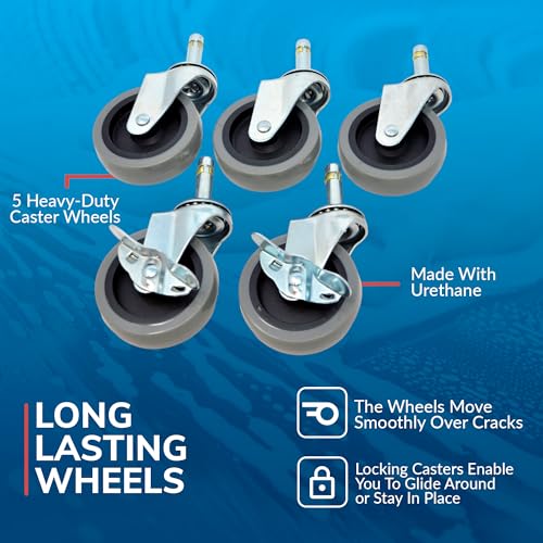 Grit Guard Bucket Dolly with Wheels - Rolling Detailing Wash Bucket with 5 Wheels and 2 Locking Casters Compatible with 2.5, 4, 5 and 6 Gallon Buckets (Black, 3" Red Casters) - Made in the USA - color: Black, size: 3" Red Casters