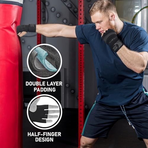 Stealth Sports Boxing Inner Gloves Neoprene Wrist Support Padded Gel Wraps Hand Protection Boxing Bag Hand Wraps for Punching MMA Martial Arts Muay Thai Speed Bag Training – Under Mitts (L)
