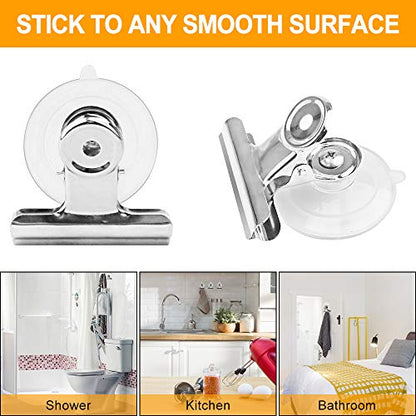 12 Packs Suction Cup Clip Plastic Round Suction Cup Clamp Holder Strong Window Glass Suction Cup Clip for Hanging Kitchen Bathroom Office Accessories… - color: Silver
