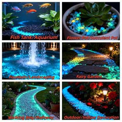 Glow in the Dark Gravel Stones,Aquarium Gravel,Aquarium Sand,Decorative Glow Gravel Rocks for Fairy Garden Fish Tank Succulents Pot Vase Filler Decor, 1 Pound (Blue Green, 1-3mm)