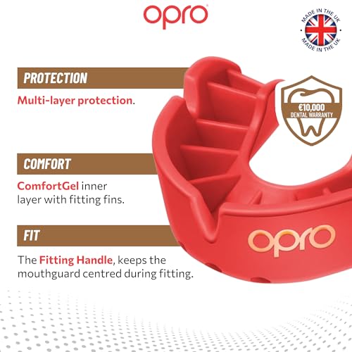 OPRO Bronze Level Moldable Mouth Guard, Essential Fit (Red) - color: Red, size: Adult