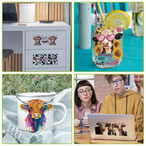 arricraft 10 Pcs Cattle Theme Cup Printing UV Transfer Papers, 10 Styles Highland Cattles Funny Cows PVC DIY Heat Transfer Stickers for 16 OZ Glass Cups Crafts 9.5x4.3inch - style: Cattle Theme