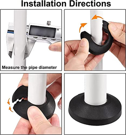 4Pcs PP Plastic Flange Pipe Cover - Black Escutcheon Collar for 3.5" Radiator Pipe Decoration - size: 3.5inches pipe Dia