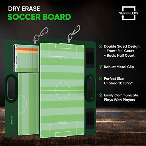 Soccer Dry Erase Coaching Board 15"x10.5" Whiteboard for Coaches - 2 Markers Included - Tactics Field Board for Soccer Coaching Equipment Accessories - Perfect Coach Gift