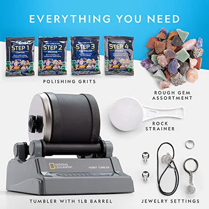 National Geographic Rock Tumbler Kit – Hobby Edition Includes Rough Gemstones, and 4 Polishing Grits, Great STEM Science Kit for Geology Enthusiasts, Rock Polisher for Kids and Adults - style: Hobby Kit
