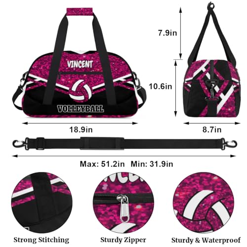 Personalized Volleyball Bag, Rose Purple Sequins Black Background | Casual Bag Sport Duffel Gym Bag Weekender Bags Travel Duffel Bag - color: Rose Pink