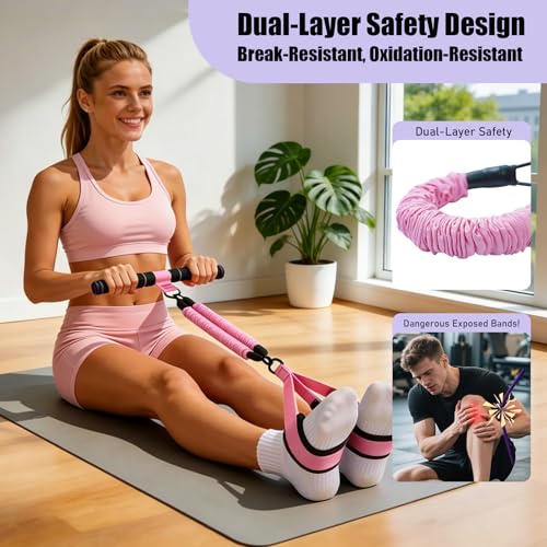 Pedal Resistance Band with Handle, 90Lbs Pedal Resistance Band - color: Pink