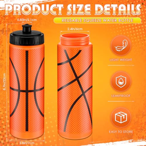 12 / 24 Pack Sports Water Bottles 20 oz Bottle Basketballs Party Favors Reusable Sports Squeeze Water Bottle for Party Favor Players Lovers Team Gifts Gym - style: Basketball