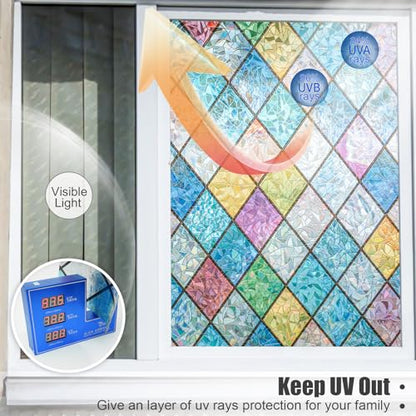 Rainbow Privacy Window Film Stained Glass Window Film That is Adhesive-Free, Residue-Free, Reusable, and Easy to Install with Tools. (Rainbow, 17.5 X 78.7 in) - color: Rainbow, size: 17.5 x 78.7 In