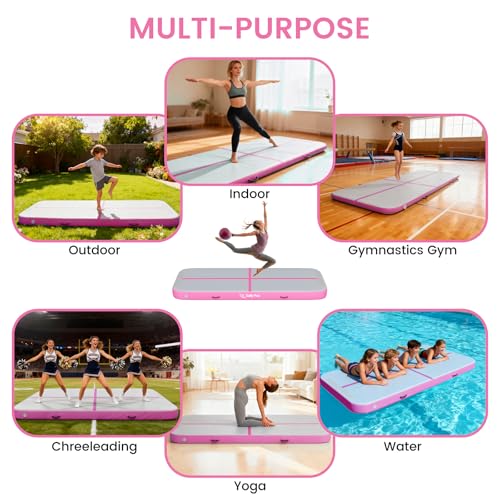 Inflatable Gymnastics Mat 6.6ft/10ft Air Tumble Track Training Mat 4/8 inches Thick Tumbling mat with Electric Pump for Home Use/Tumble/Gym/Training/Cheerleading/Water/Yoga - color: Pink, size: 10ft*3.9ft*8in