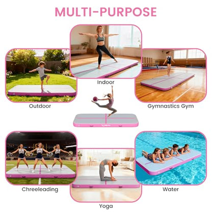 Inflatable Gymnastics Mat 6.6ft/10ft Air Tumble Track Training Mat 4/8 inches Thick Tumbling mat with Electric Pump for Home Use/Tumble/Gym/Training/Cheerleading/Water/Yoga - color: Pink, size: 10ft*3.9ft*8in