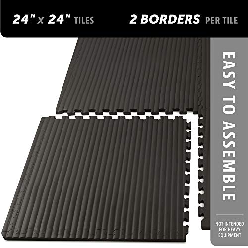 We Sell Mats 3/4 Inch Thick Martial Arts EVA Foam Exercise Mat, Tatami Pattern, Interlocking Floor Tiles for Home Gym, MMA, Anti-Fatigue Mats, 24 in x 24 in - color: Black, style: 24 Square Feet (6 Tiles)