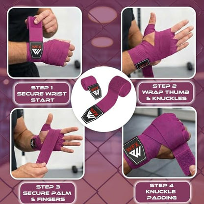 WFX Boxing Hand Wraps 3.5 4.5 Meter Martial Arts Bandages Inner Gloves Wrist Support Straps Punching Under Hand Knuckles Heavy Elasticated Training Bag Mitts Muay Thai - color: Pink, size: 4.5 M