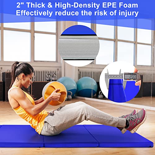 Goplus Gymnastics Mat, Folding Tumbling Mat with Carry Handles, Hook & Loop Fasteners, 4 Panels for Fitness Exercise Yoga Stretching Aerobics Workouts, Thick Gym Mats for Home - color: Navy