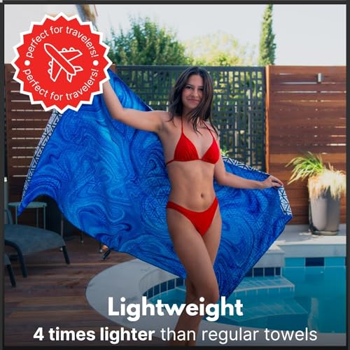 Microfiber Beach Towel - Quick Dry, Sand Free and Oversized 71x35 | Super absorbent, lightweight, swimming, gym, extra large, pool, cruise, camping, yoga, travel, compact, carry bag, vacation - color: Laguna