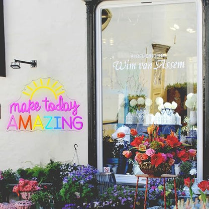 Make Today Amazing Neon Sign Yellow Sunrise Neon Light Inspirational Letter Neon Light Up Sign Boho Wall Art LED Light Sign for Party Birthday Cafe Wedding Gym - style: Half the Sun