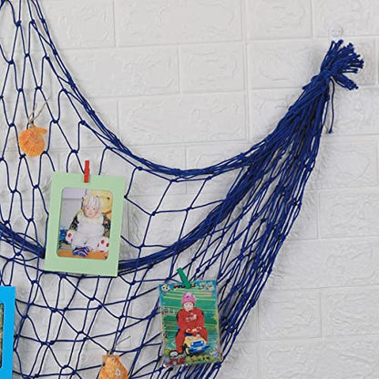 Fish Net Decorations for Party, Natural Cotton Hawaiian Party Large Fishing Net Decorative 78 x 59 Inch, Nautical Themed Cotton Fishnet with 9 Shells for Birthday Wedding Ocean Beach Decor